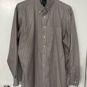 Jos. A. Bank LS Travelers Collection Black, White, and Tan Checkered Men's Shirt